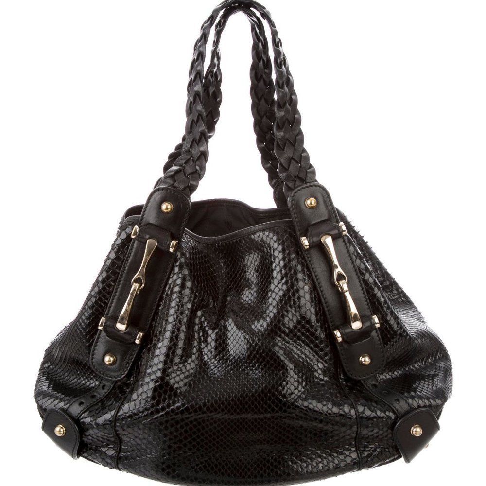 Black Python Medium Bag W/ Magnetic Snap Closure - image 3